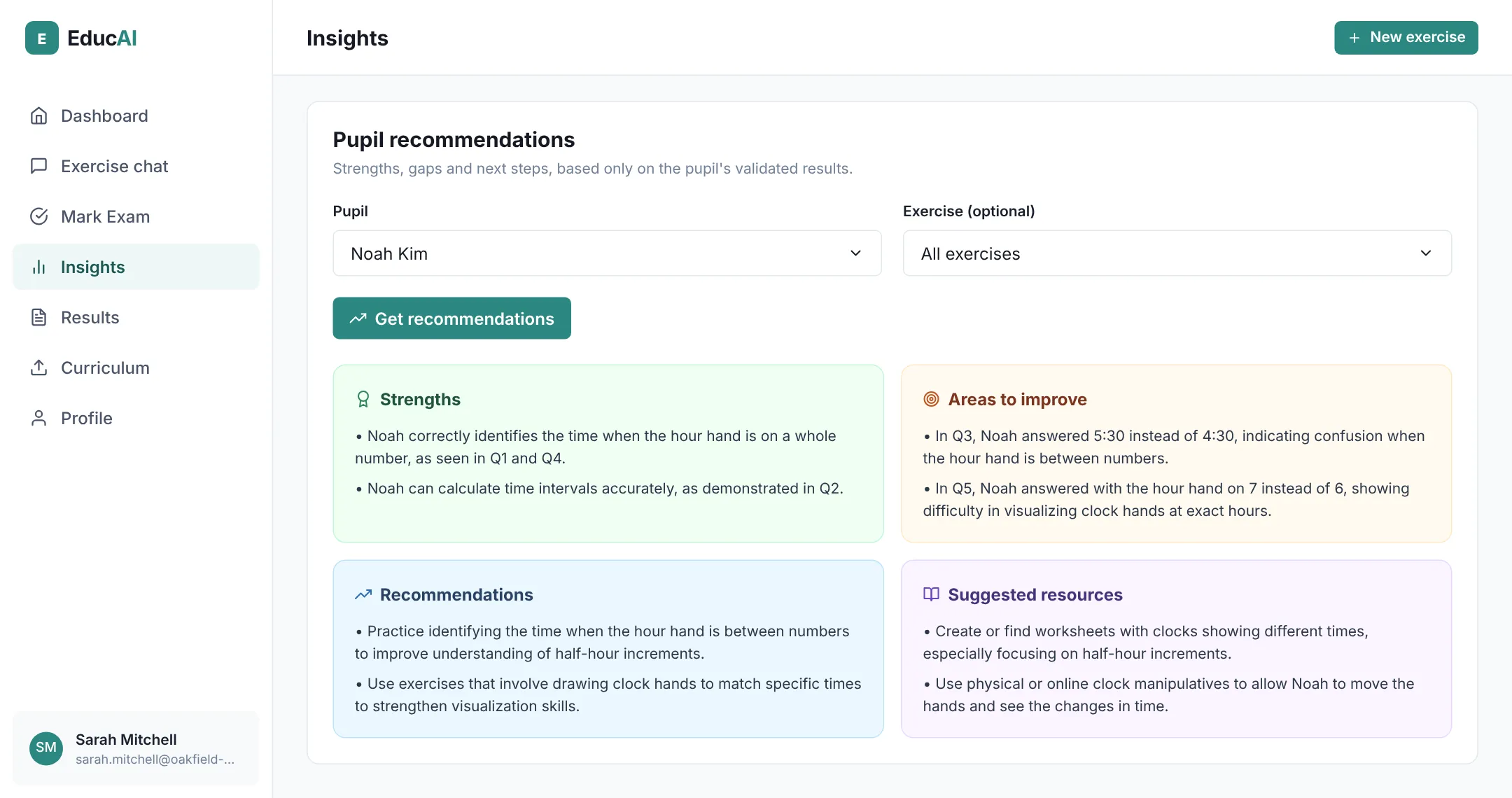 Pupil recommendations: strengths, areas to improve, recommendations and resources